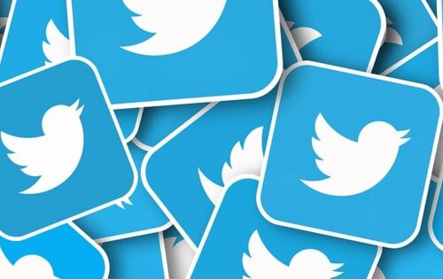 Twitter-Logos durcheinander: auf hellblauen Rechtecken ist der frühere Twitter-Vogel in Weiß abgebildet.